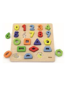 Блочный пазл (цифры и геометрические фигуры)в коробке 10 цифр,10 геометрических фигур VIGA 50119