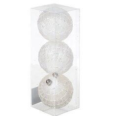 Елочный шар 3 шт, белый, 8 см, пластик, с серебрянным декором, SYKCQA-012041