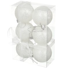 Елочный шар 6 шт, белый, 6 см, пластик, блестящий, SY16-43