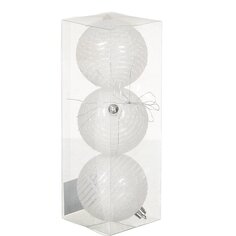 Елочный шар 3 шт, белый, 8 см, пластик, SYQD-012076