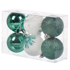 Елочный шар 6 шт, зеленый, белый, 6 см, пластик, SYQB-0122289