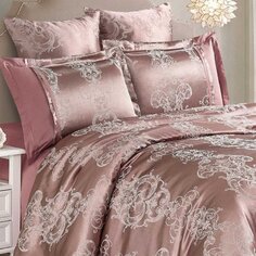 Постельное белье евростандарт, простыня 230х250 см, 2 наволочки 70х70 см, 2 наволочки 50х70 см, пододеяльник 200х220 см, Cleo, сатин-жаккард, коллекция Satin Jacquard, 31/155-SG