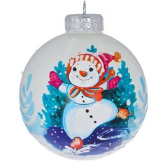 Елочный шар Снеговишка на коньках, 8 см, стекло, КУ-80-224269