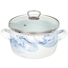 Кастрюля эмалированная сталь, 4 л, с крышкой, крышка стекло, Сантэкс, Шейк бело-синий, 1-2440111, индукция САНТЕКС