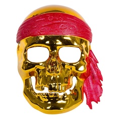 Маска Кубера череп в бандане золото с красным