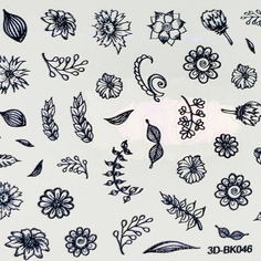 Набор, Anna Tkacheva, 3D-стикер №046 «Цветы. Листья», черный, 2 шт.