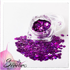 Набор, Serebro, Дизайн для ногтей «Лазерный блеск», фиолетовый, 4 шт.