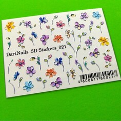 Набор, DartNails, 3D-стикер «Цветы микс» №021, 2 шт.