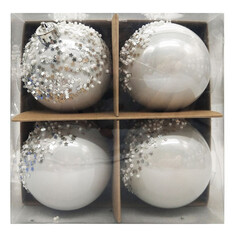Шары елочные в наборах набор шаров MAXIJOY Серебряные снежинки 80мм 4шт пластик