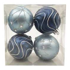 Шары елочные в наборах набор шаров MAXIJOY Синие узоры 80мм 4шт пластик синий