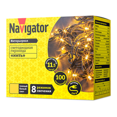 Гирлянды электрические гирлянда NAVIGATOR 11,5м 100LED теплый белый зеленый провод