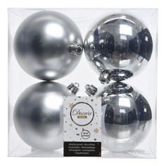 Шары елочные в наборах набор шаров 100мм 4шт пластик серебро Kaemingk