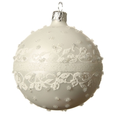 Шары елочные одиночные шар 80мм Кружево стекло молочный Kaemingk