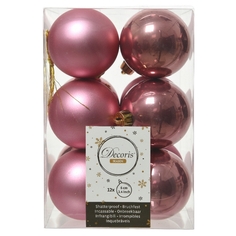 Шары елочные в наборах набор шаров 60мм 12шт пластик розовый бархат Kaemingk