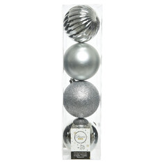 Шары елочные в наборах набор шаров 100мм 4шт пластик серебро микс Kaemingk