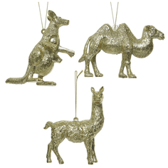Игрушки елочные одиночные подвеска Верблюд/Кенгуру/Лама 12см пластик золото Kaemingk