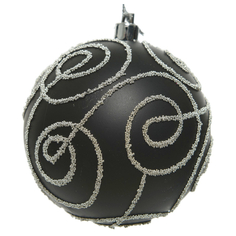 Шары елочные одиночные шар 80мм с узором пластик чёрный Kaemingk