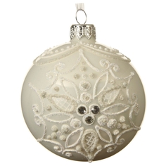 Шары елочные одиночные шар 80мм Снежинка стекло белый матовый Kaemingk