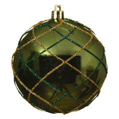 Шары елочные одиночные шар 80мм с золотым узором пластик сосново-зелёный Kaemingk