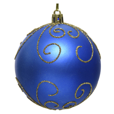 Шары елочные одиночные шар 80мм с золотым узором пластик королевский синий Kaemingk