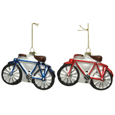 Игрушки елочные одиночные подвеска Велосипед 12см стекло красный/синий в асс-те Kaemingk