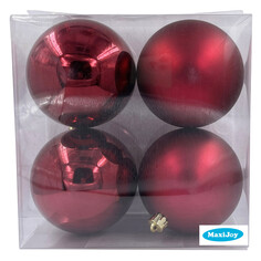 Шары елочные в наборах набор шаров MAXIJOY 100мм 4шт пластик бордовый