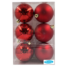 Шары елочные в наборах набор шаров MAXIJOY 80мм 6шт пластик красный