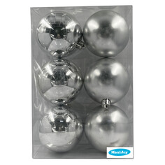 Шары елочные в наборах набор шаров MAXIJOY 80мм 6шт пластик серебро