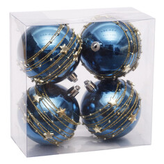 Шары елочные в наборах набор шаров MAXIJOY Звездная нить 80мм 4шт пластик синий