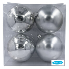 Шары елочные в наборах набор шаров MAXIJOY 100мм 4шт пластик серебро