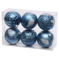 Шары елочные в наборах набор шаров MAXIJOY Серебряное перо 80мм 6шт пластик синий