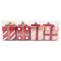 Игрушки елочные в наборах набор подвесок MAXIJOY Подарки 4шт 70мм пластик красный