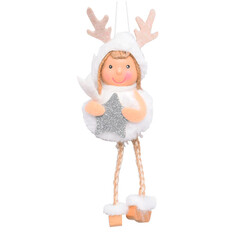 Игрушки елочные одиночные подвеска MAXIJOY Девочка-ангел со звездой 15см ткань белый