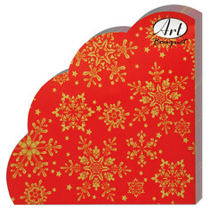 Салфетки с дизайном салфетки BOUQUET Золотые снежинки на красном 3-слойные 32см 12шт круглые