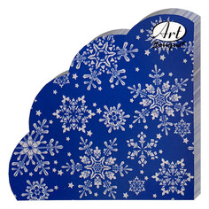 Салфетки с дизайном салфетки BOUQUET Серебряные снежинки на синем 3-слойные 32см 12шт круглые