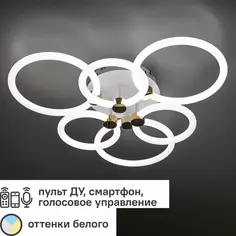 Люстра потолочная светодиодная диммируемая Ritter Ottimo 51613 6 с Алисой и пультом 144Вт 65м² 2700K-6400K цвет белый/золотой