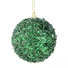 Елочное украшение Шар с зелеными блестками Christmas ø8 см цвет зеленый Без бренда