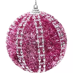 Елочное украшение Шар с узором из блесток Christmas ø8 см цвет розовый Без бренда