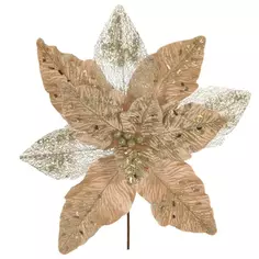Новогоднее украшение Цветок искусственный 38x53 см цвет бежево-золотой Без бренда
