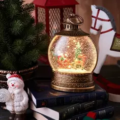 Фонарь декоративный Санта-Клаус на санях 2 светодиода 25.5 см цвет коричневый Без бренда