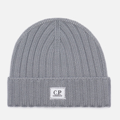 Шапка C.P. Company Extrafine Merino Wool Logo Ribbed, цвет серый