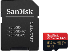 Карта памяти 512b - SanDisk Extreme Pro Micro Secure Digital XC Class 10 UHS-I A2 C10 V30 U3 SDSQXCD-512G-GN6MA с переходником под SD