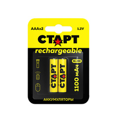 Батарейки СТАРТ Аккумуляторные батарейки HR03 ААА 1100mAh Ni-MH BL2, 2 шт 2