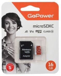 Карта памяти 16GB GoPower 00-00025678 microSDXC Class10 UHS-I (U3) 80 МБ/сек V10 с адаптером