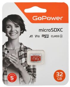 Карта памяти 32GB GoPower 00-00025680 microSDXC Class10 UHS-I (U3) 80 МБ/сек V10 без адаптера