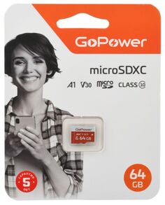 Карта памяти 64GB GoPower 00-00025681 microSDXC Class10 UHS-I (U3) 100 МБ/сек V30 без адаптера