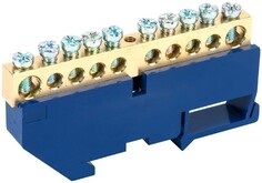 Шина Rexant 11-2348 «N» нулевая с синим изолятором на DIN-рейку 8х12 мм стойка бол. 10 групп