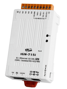 Преобразователь ICP DAS tGW-715i CR Tiny Modbus/TCP to RTU/ASCII Gateway with PoE and 1 Isolated RS-422/485 (RoHS)