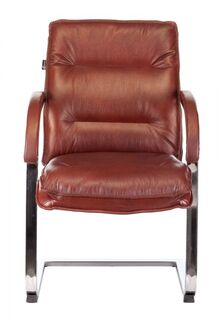 Кресло офисное Бюрократ T-9927SL-LOW-V цвет светло-коричневый Leather Eichel кожа, низк.спин. полозья металл хром