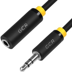 Кабель акустический GCR GCR-STM1114-15.0m удлинитель аудио, jack 3,5mm/jack 3,5mm, черный, желтая окантовка, ультрагибкий, 28AWG, AM/AF, Premium, экра